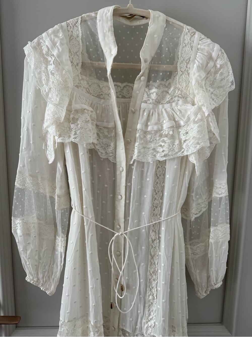 Zimmermann Silk and Lace Vintage-Inspired Sheer Lace Maxi Dress in Ivory - Picture 2 of 10